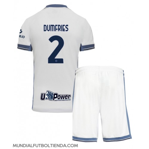 Camiseta Inter Milan Denzel Dumfries #2 Segunda Equipación Replica 2024-25 para niños mangas cortas (+ Pantalones cortos)